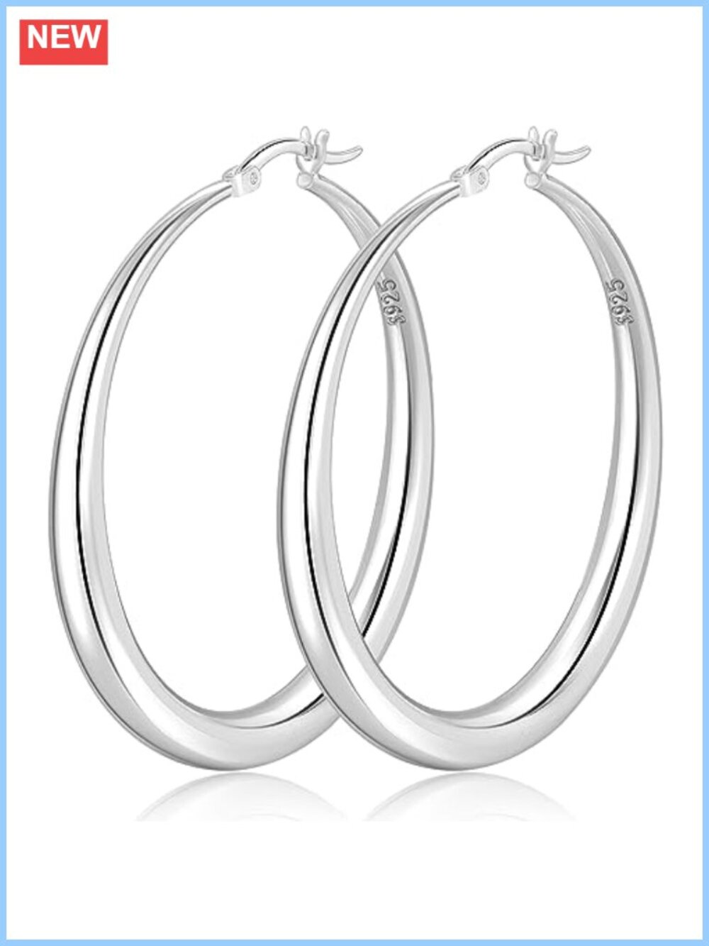 Sterling Silver Hoop Earrings Large Thick Chunky Lightweight Gift